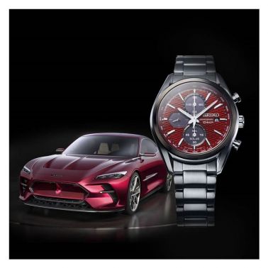 Montre Seiko Sport quartz solaire chronographe cadran rouge bracelet acier 41,2 mm