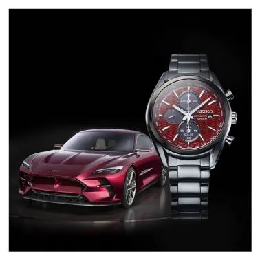 Seiko Sport quartz solar chronograph watch red dial steel bracelet 41,2 mm