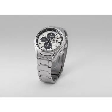 Seiko Sport quartz solar chronograph watch white dial stainless steel bracelet 41,2 mm