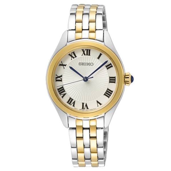 Seiko Classique quartz watch white dial roman numerals bicolour bracelet 29 mm