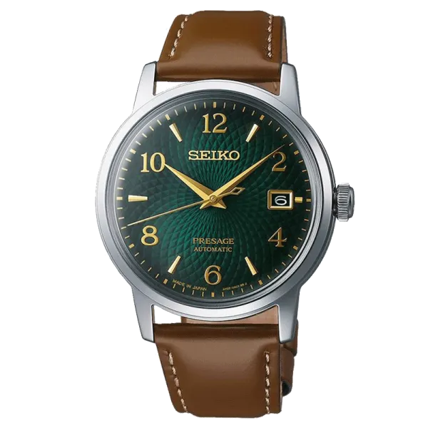 Montre Seiko Presage automatique date cadran vert bracelet cuir 38,5 mm