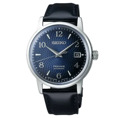 Montre Seiko Presage automatique date cadran bleu bracelet cuir 38,5 mm