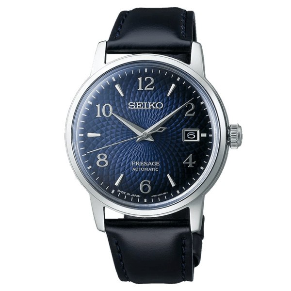 Seiko Presage automatic date watch blue dial leather strap 38 5 mm