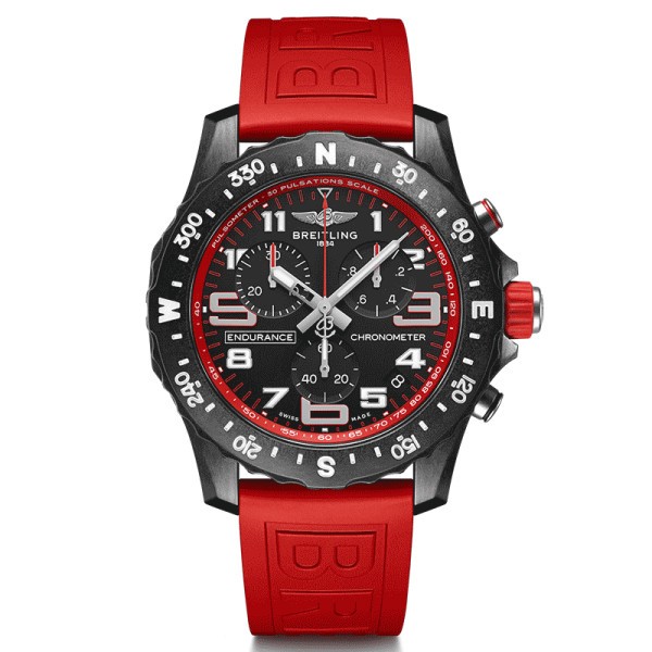 Breitling Professional Endurance Pro watch black dial red rubber bracelet 44 mm