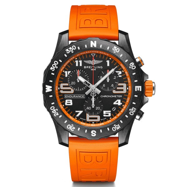 Breitling Professional Endurance Pro watch black dial orange rubber bracelet 44 mm