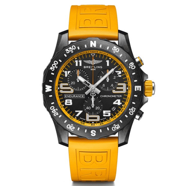 Breitling Professional Endurance Pro watch black dial yellow rubber bracelet 44 mm