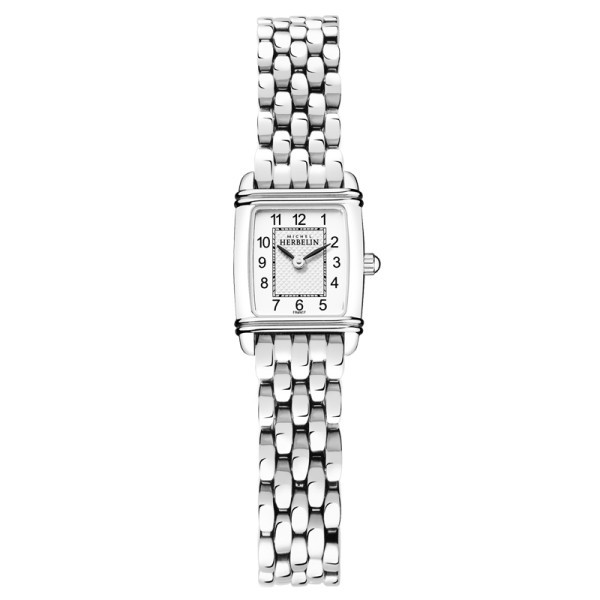 Michel Herbelin Art Deco quartz watch white dial arabic numerals stainless steel bracelet