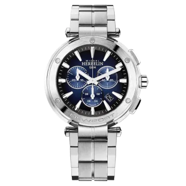 Montre Michel Herbelin Newport Chronographe quartz cadran bleu bracelet acier 43 mm 37688/B35