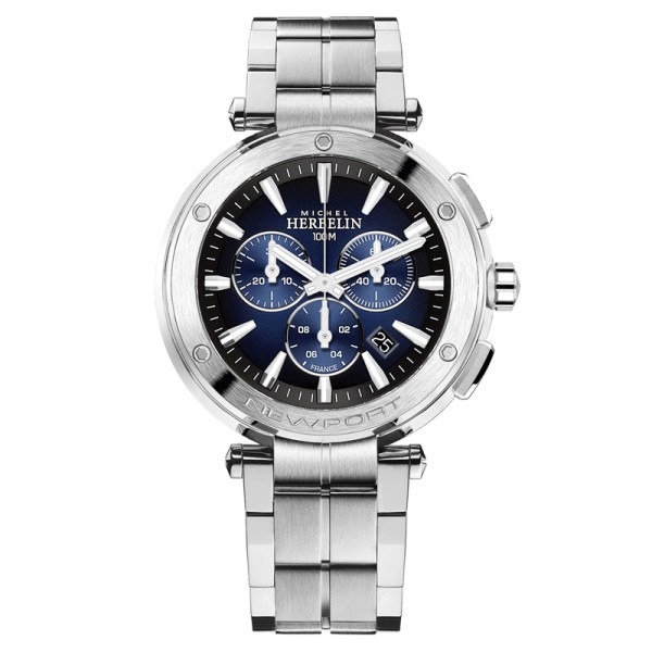 Montre Michel Herbelin Newport Chronographe quartz cadran bleu bracelet acier 43 mm 37688/B35