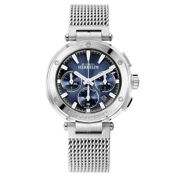 Michel Herbelin Newport Chronograph automatic watch blue dial milanese mesh strap 43,5 mm
