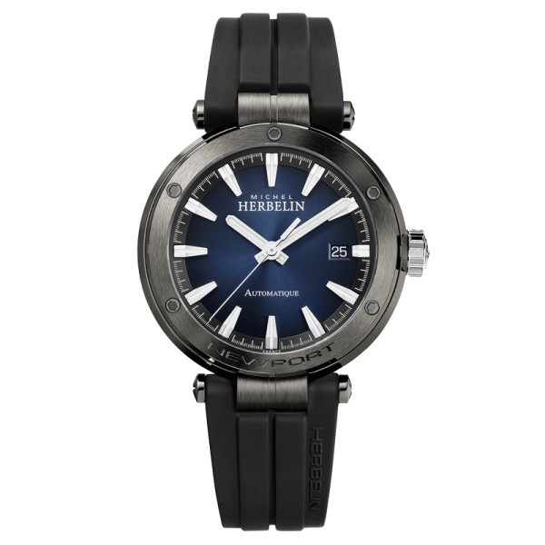 Montre Michel Herbelin Newport automatique cadran bleu bracelet caoutchouc noir 41 mm