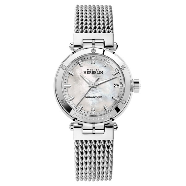 Michel Herbelin Newport automatic watch mother-of-pearl dial milanese mesh strap 35 mm