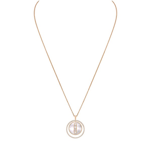 Collier Messika Lucky Move moyen modèle en or rose nacre blanche et diamants