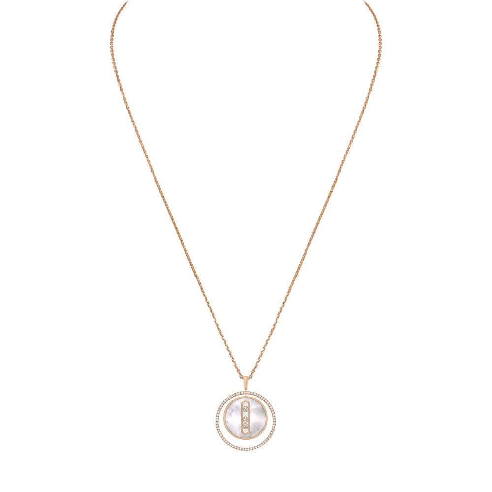 Collier Messika Lucky Move moyen modèle en or rose nacre blanche et diamants