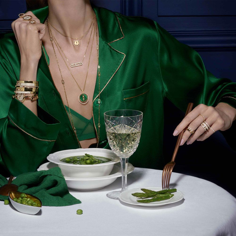 Collier Messika Lucky Move moyen modèle en or jaune malachite et diamants 10840J