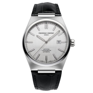 Frédérique Constant Highlife COSC watch white dial black leather strap 41 mm