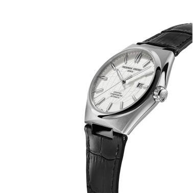 Montre Frédérique Constant Highlife COSC cadran blanc bracelet cuir noir 41 mm