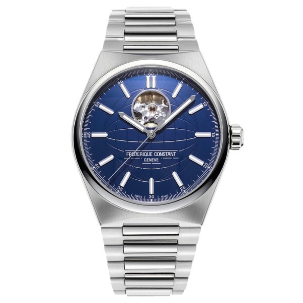 Montre Frédérique Constant Highlife automatique cœur battant cadran bleu bracelet acier 41 mm