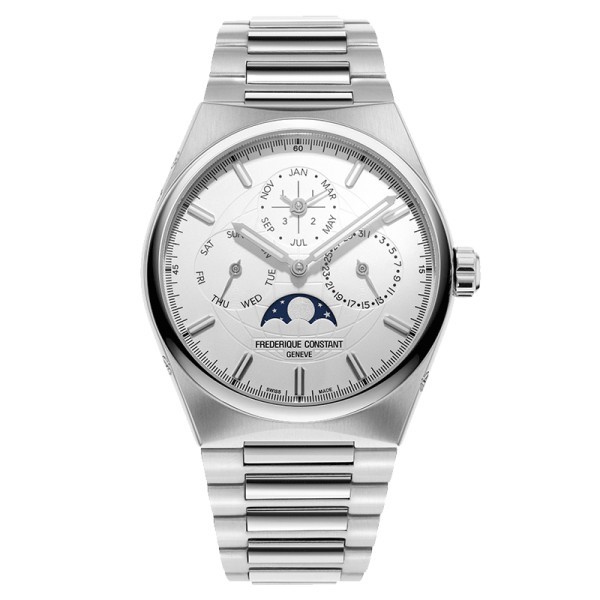 Montre Frédérique Constant Highlife automatique calendrier perpétuel cadran blanc bracelet acier 41 mm