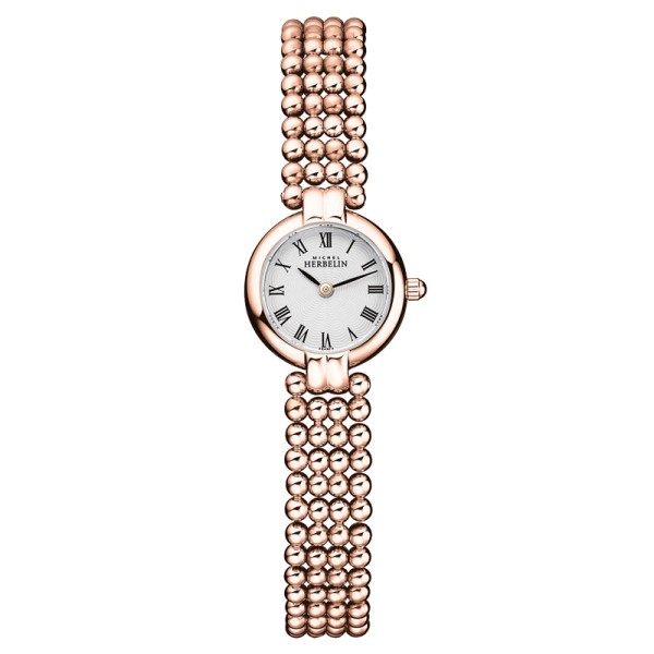 Michel Herbelin Perles quartz watch white dial stainless steel PVD pink gold bracelet 21 mm