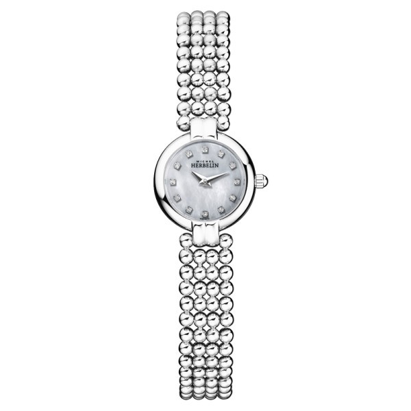 Michel Herbelin Perles quartz watch mother-of-pearl dial diamond hour markers steel bracelet 21 mm