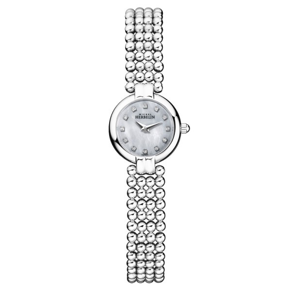 Montre Michel Herbelin Perles quartz cadran nacre index diamants bracelet acier 21 mm