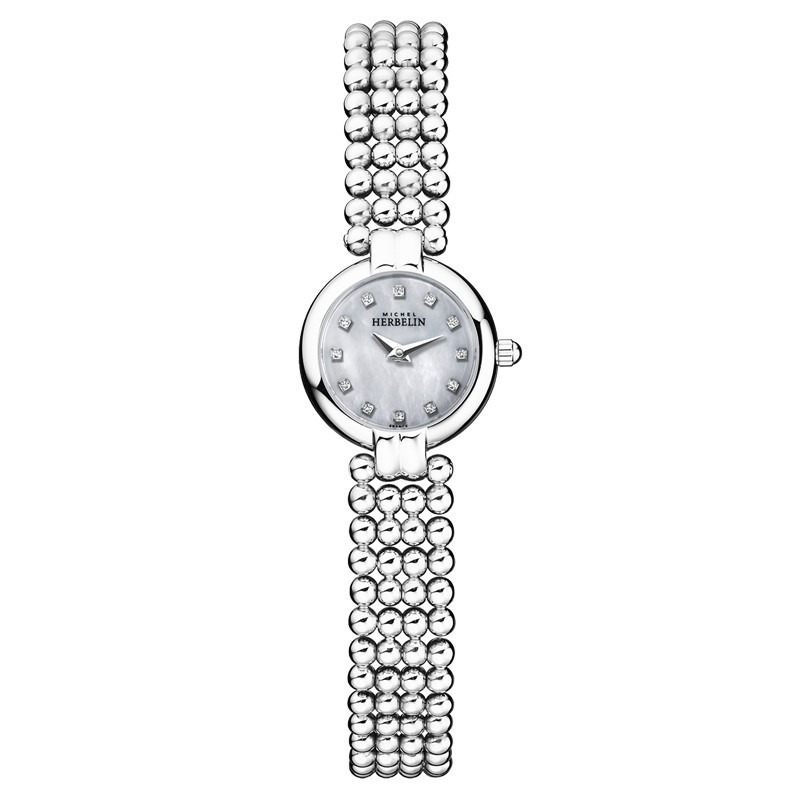 Montre Michel Herbelin Perles quartz cadran nacre index diamants bracelet acier 21 mm