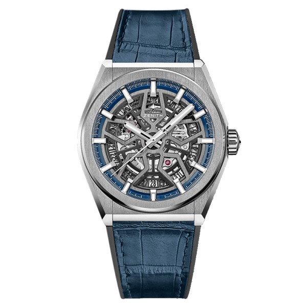 Zenith Defy Classic Titanium watch skeleton dial blue leather strap 41 mm