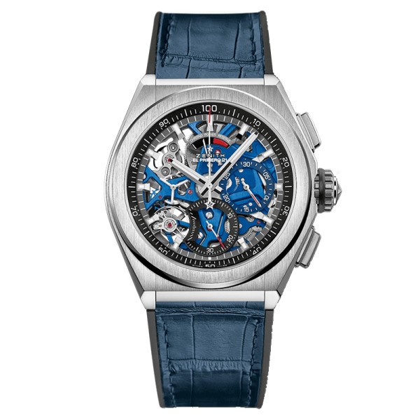 Montre Zenith Defy El Primero 21 Titane cadran bleu bracelet caoutchouc bleu 44 mm