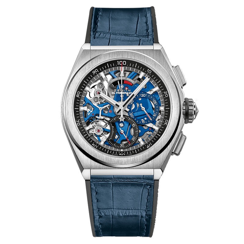 Zenith Defy El Primero 21 Titanium watch blue leather strap 44 mm