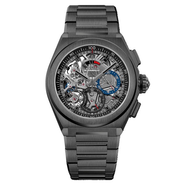 Zenith Defy El Primero 21 Ceramic watch skeleton dial black strap 44 mm