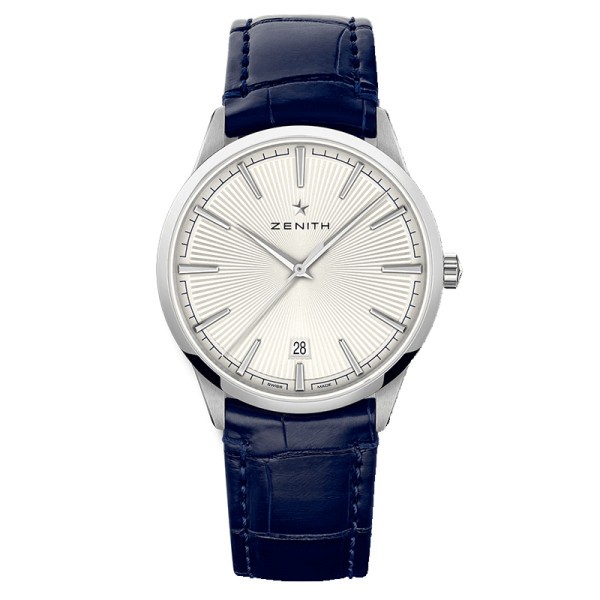 Zenith Elite Classic automatic watch silver dial blue leather strap 40,5 mm