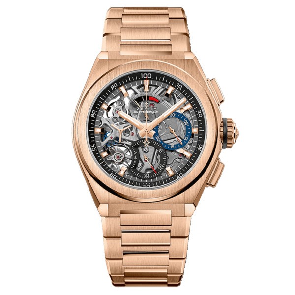 Montre Zenith Defy El Primero 21 Or rose cadran squeletté bracelet or rose 44 mm