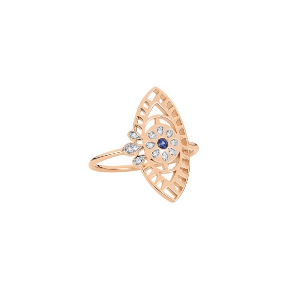 Large Ginette NY Ajna ring in pink gold sapphire and diamonds