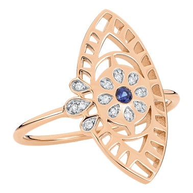 Large Ginette NY Ajna ring in pink gold sapphire and diamonds