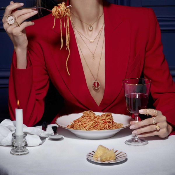 Necklace Messika Lucky Move medium size necklace in carnelian yellow gold and diamonds