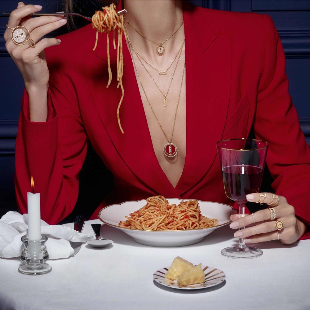 Necklace Messika Lucky Move medium size necklace in carnelian yellow gold and diamonds