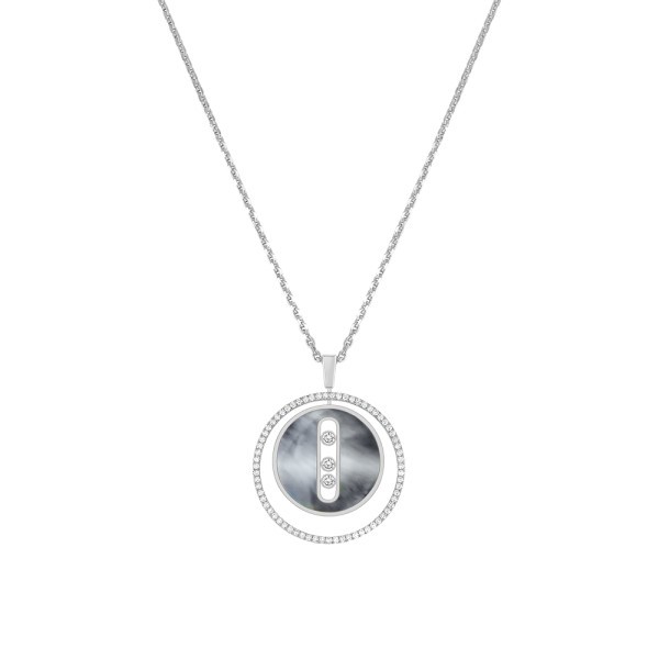 Necklace Messika Lucky Move medium size model in white gold gray mother-of-pearl and diamonds
