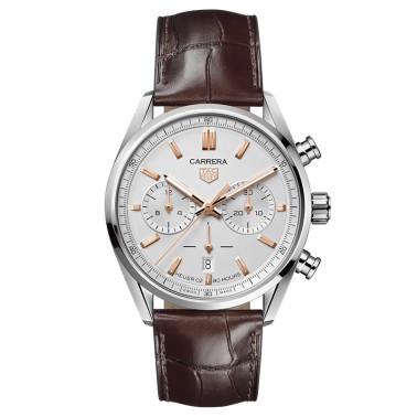 Montre TAG Heuer Carrera Calibre Heuer 02 cadran argenté bracelet cuir marron 42 mm CBN2013.FC6483