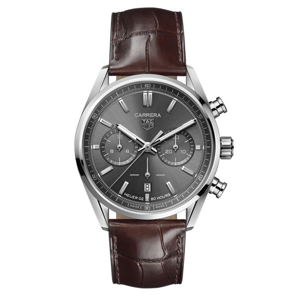 Montre TAG Heuer Carrera Calibre Heuer 02 cadran gris bracelet cuir marron 42 mm CBN2012.FC6483