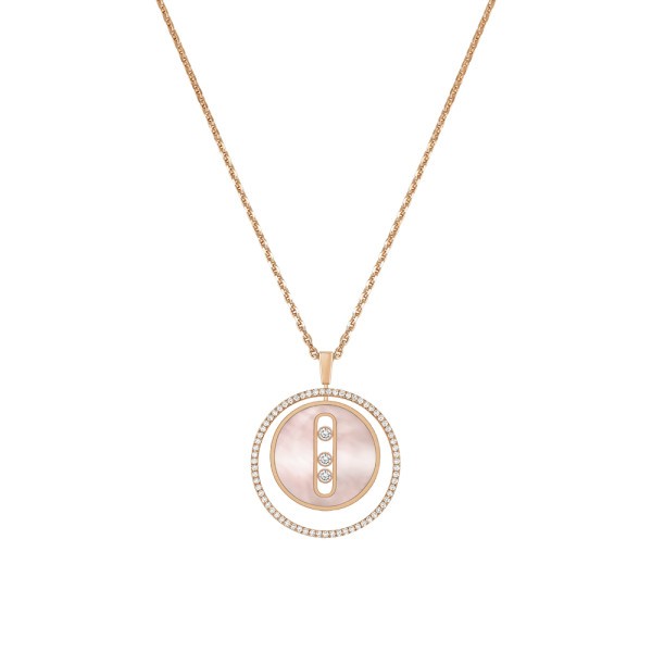 Collier Messika Lucky Move moyen modèle en or rose nacre rose et diamants