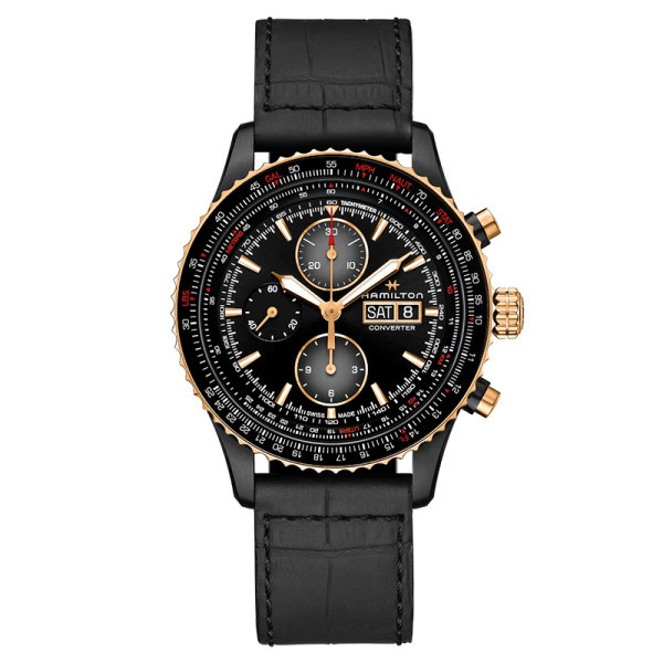 Hamilton Khaki Aviation Converter automatic chronograph watch black leather strap 44 mm