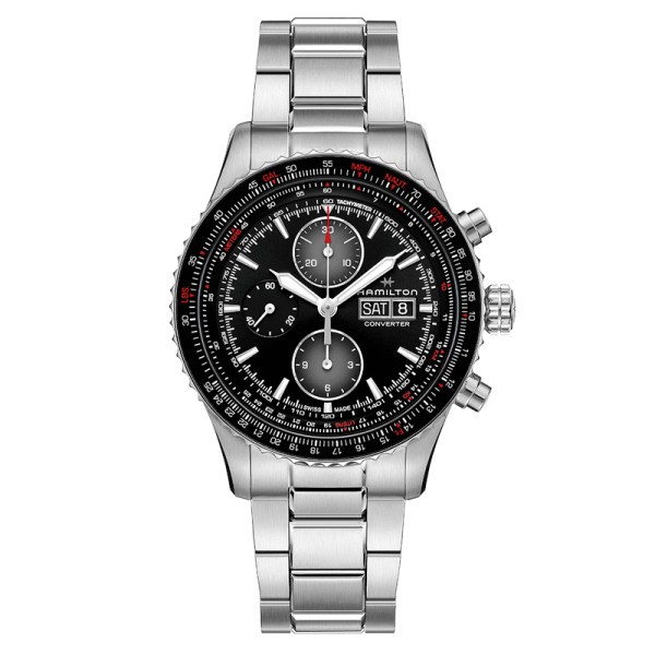 Montre Hamilton Khaki Pilot Converter automatique chronographe bracelet acier 44 mm