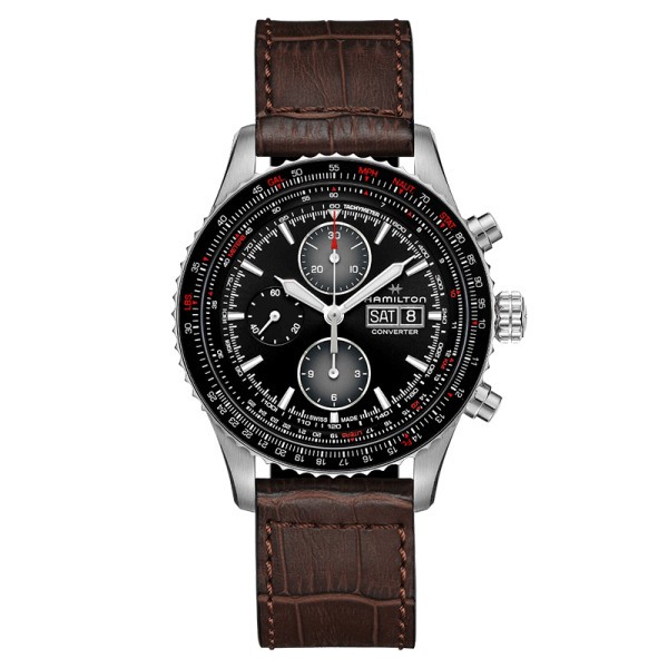 Montre Hamilton Khaki Pilot Converter automatique chronographe bracelet cuir 44 mm