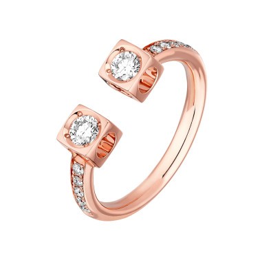 Bague Dinh Van Le Cube Diamant grand modèle en or rose et diamants