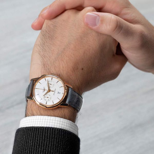 Longines Flagship Heritage chronograph watch pink gold 38 mm Full