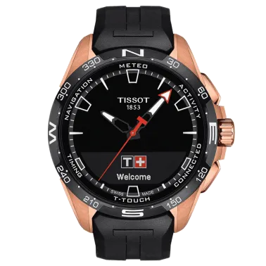 Montre Tissot T-Touch Connect Solar titane pvd or rose bracelet caoutchouc noir 47,5 mm T121.420.47.051.02