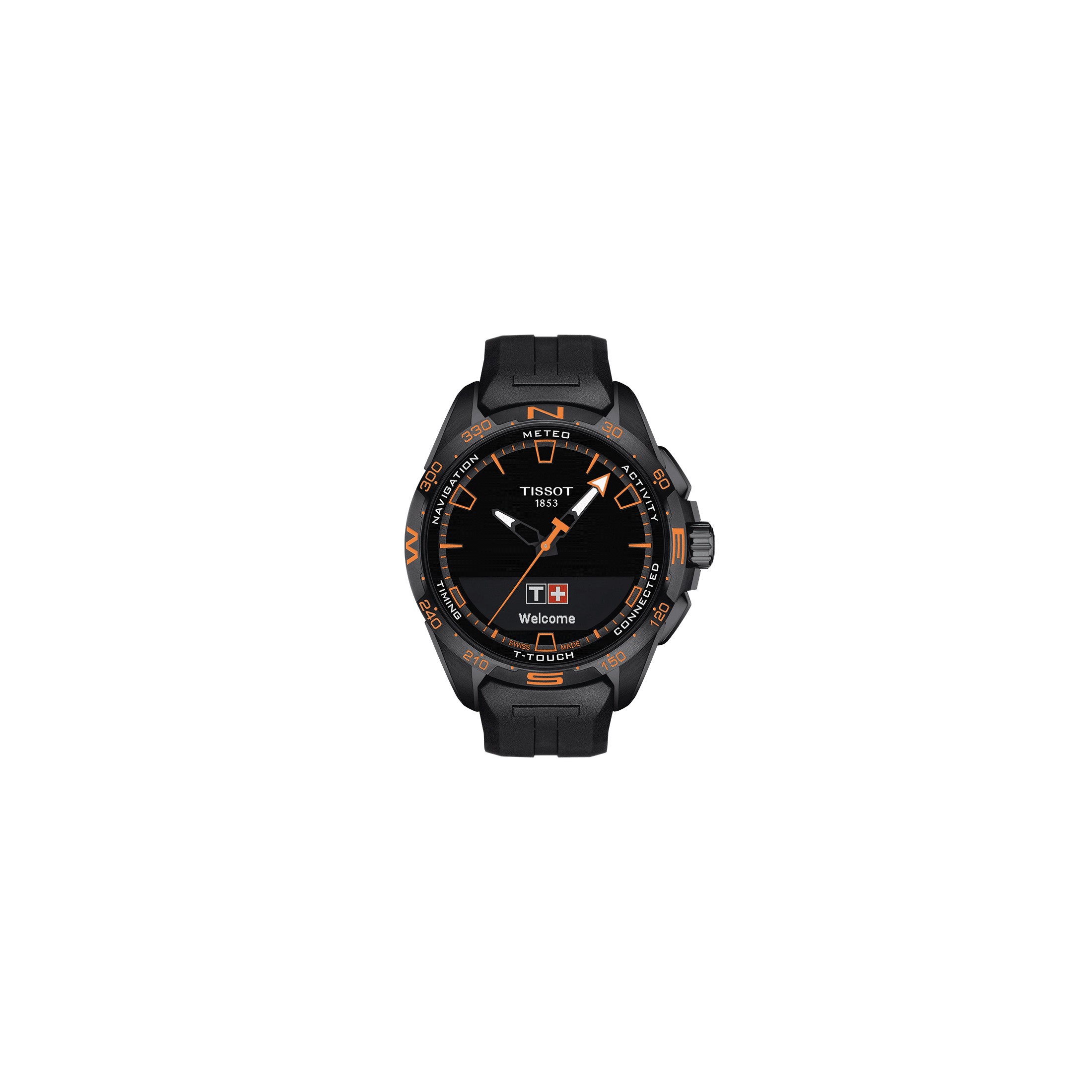 Tissot T-Touch Connect Solar watch orange black rubber bracelet 47