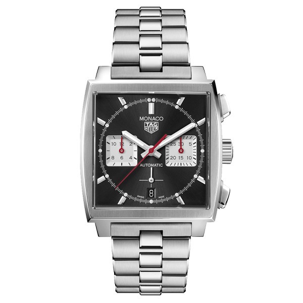 TAG Heuer Monaco Caliber HEUER 02 watch black dial stainless steel bracelet 39 mm