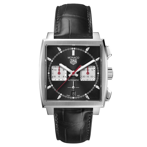 Montre TAG Heuer Monaco Calibre HEUER 02 cadran noir bracelet cuir noir 39 mm CBL2113.FC6177